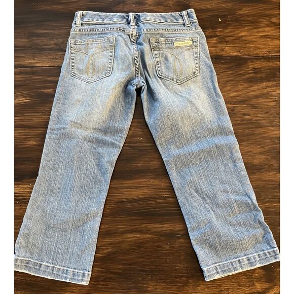 Vtg CALVIN KLEIN Womens Low Rise Denim Carpri Jeans Sz 27 Lt Wash Distressed Y2K - Picture 3 of 8